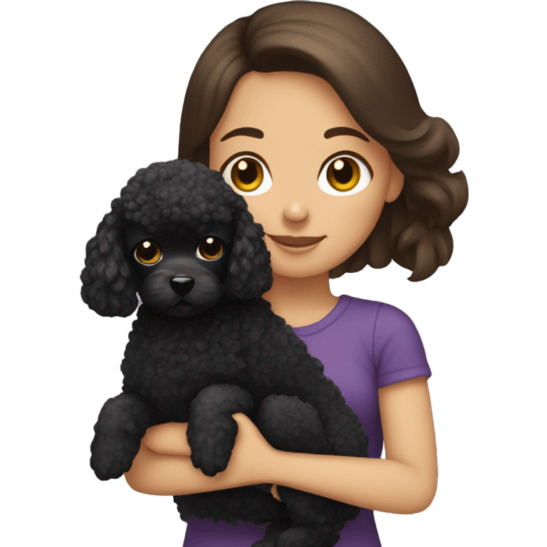 Brunette girl holding black toy poodle  emoji