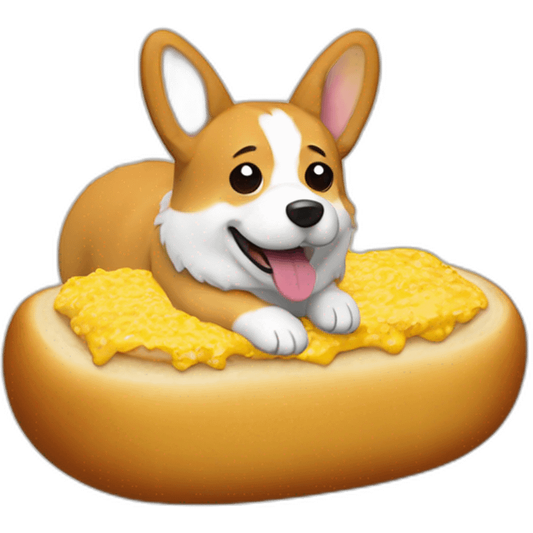 corgi inside bread with mustard pokemon emoji