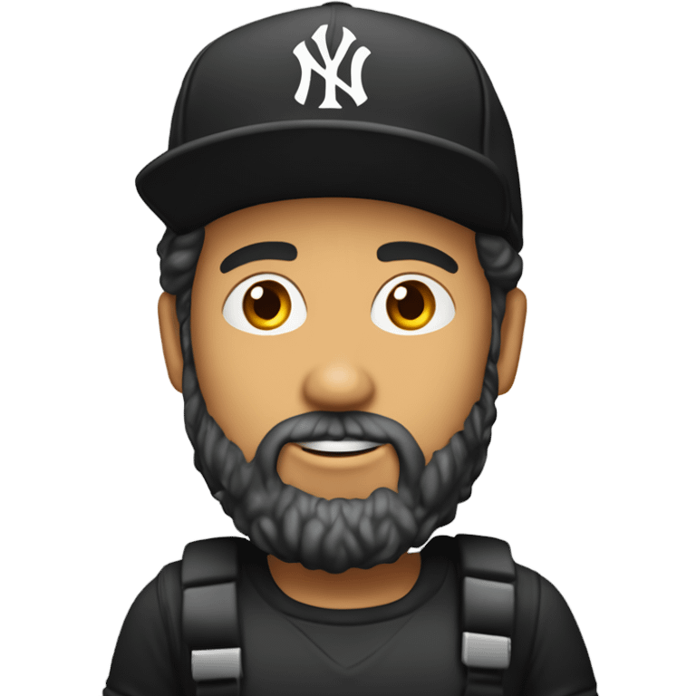 Homme blanc / cheveux courts noir / barbe courte / casquette noir yankees noir / avec une bière emoji