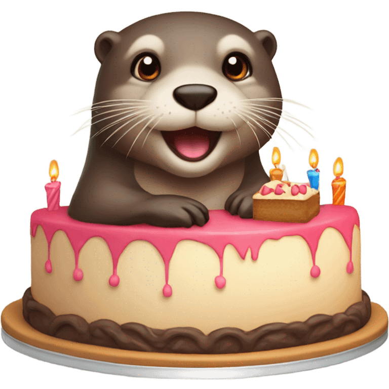 Otter with a birthday cake emoji