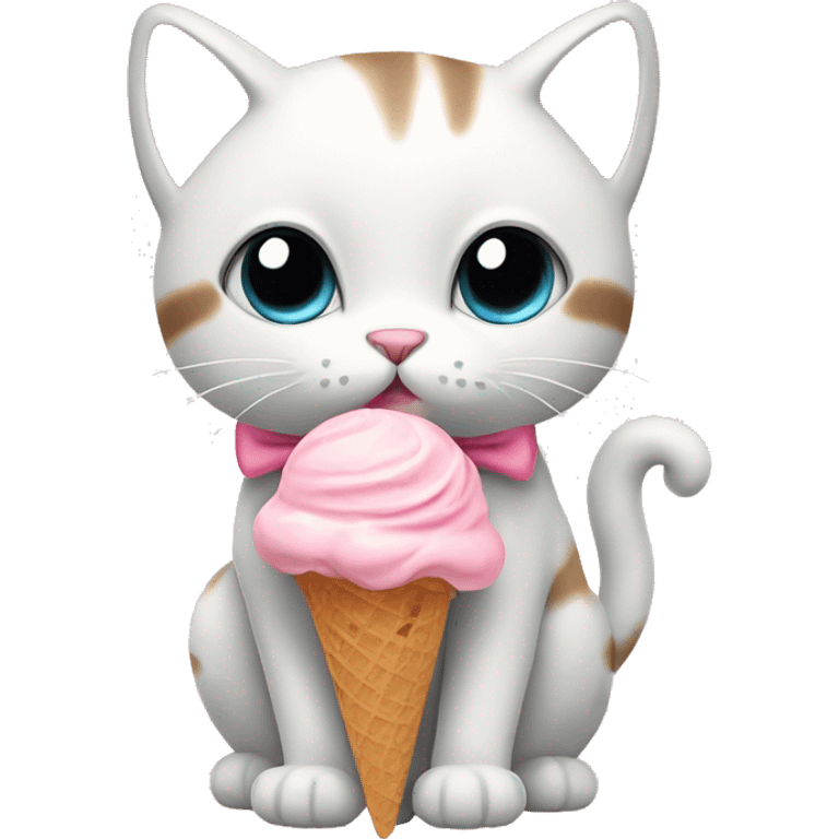 cute cat wearing pastel pink bow eating ice cream  emoji