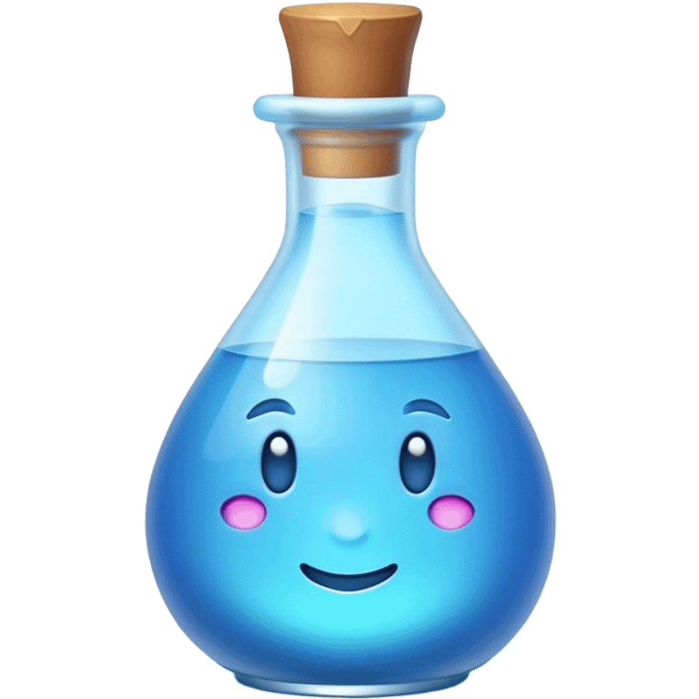 Clash of Clans aesthetic: Cinematic Playful Pixel 3D blue mana Potion Emoji, rendered in a 3D vector-style similar to standard emojis with minimal shading and bold, simplified shapes. A compact, distinct form with signature details, softly glowing with a pixelated adventure charm. Simplified yet unmistakably iconic, highly detailed and consistent, glowing with a soft radiance and high shine. Stylized with a touch of classic pixel-art charm and a soft glowing outline, capturing the essence of a beloved gaming relic with a friendly, playful manner! emoji