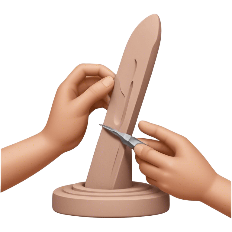 Sculpting icon, clay being shaped by hands, sculpting tools, unfinished sculpture, textured surface, minimalistic style, clean lines, transparent background. emoji