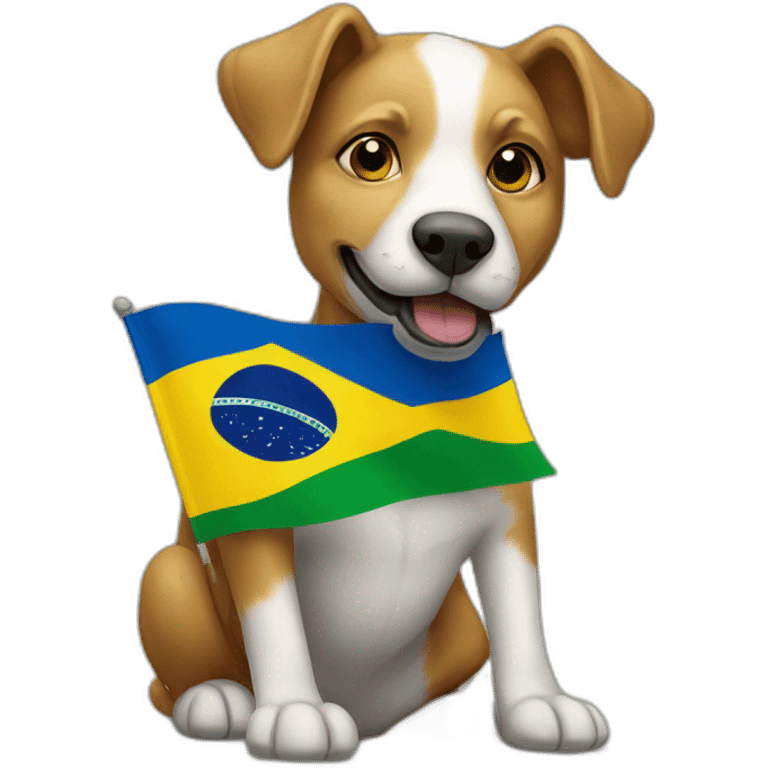 a caramel street dog holding a brazilian flag emoji