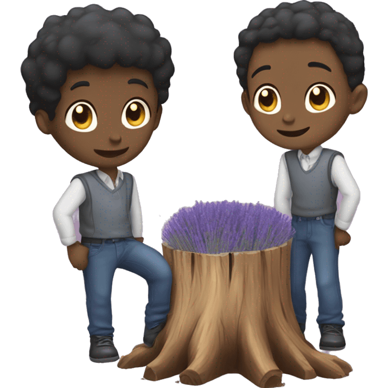 Two boy a stump of lavender
 emoji