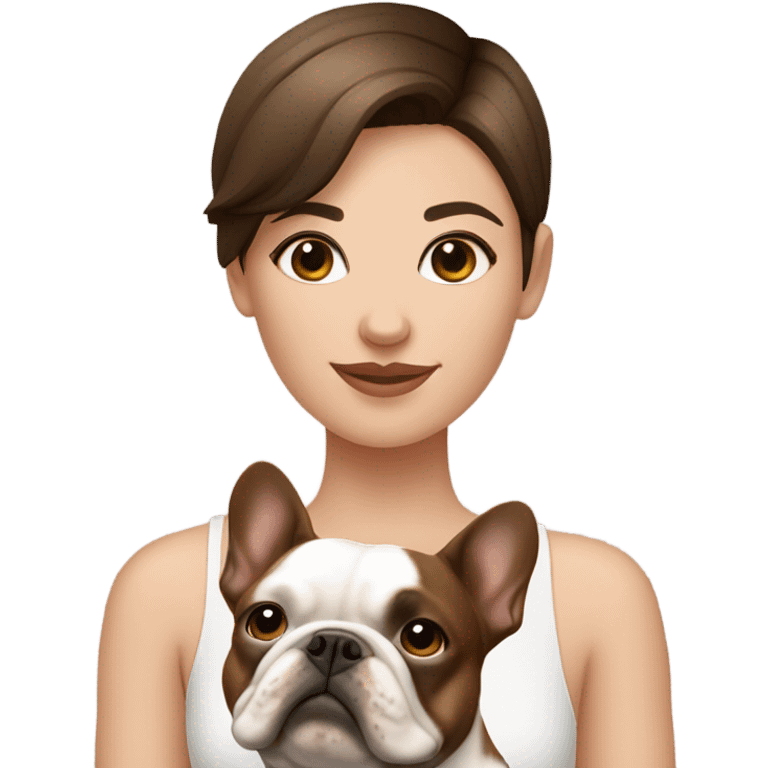 short hair Brunette girl with one brown french bulldog and one white with brown french bulldog emoji