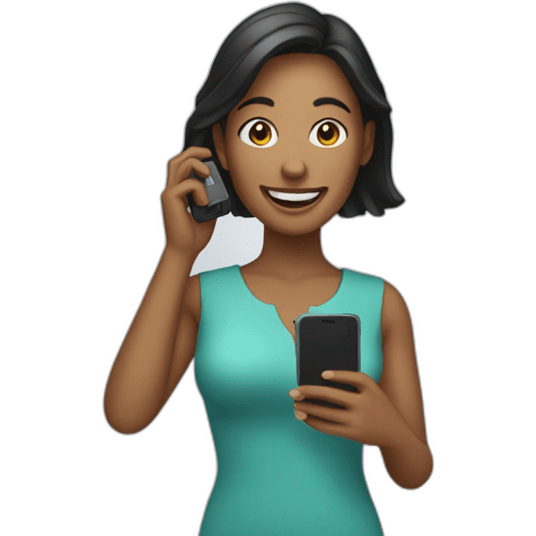 woman holding a phone and smiling emoji