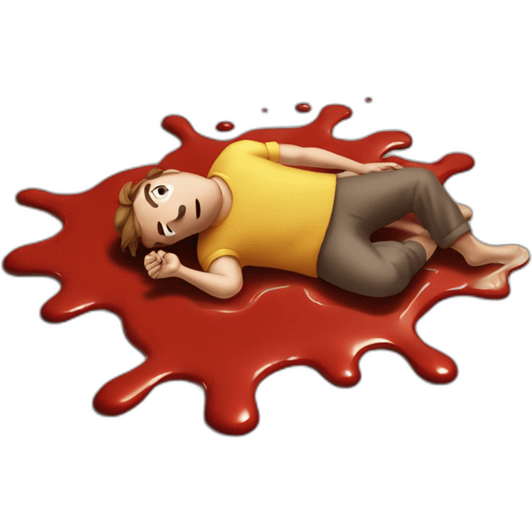 Man in pain lying in a puddle of ketchup on the ground emoji