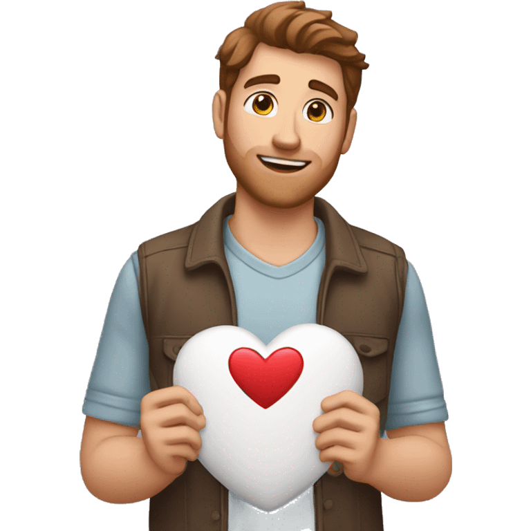 White man with brown hair holding a heart in front of him to give to a lover emoji