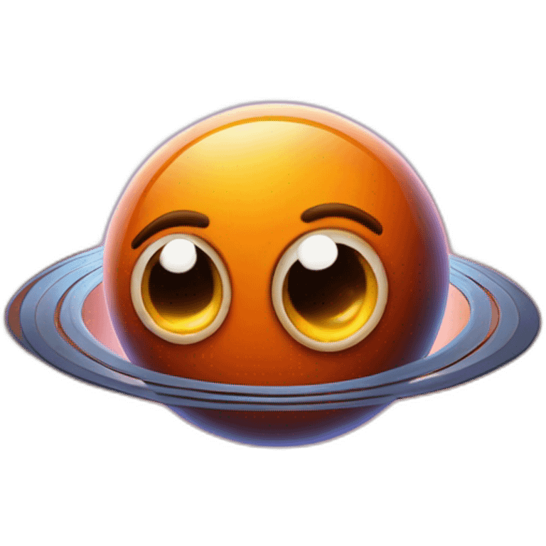 orange planet with a cartoon smirking with big courageous eyes emoji