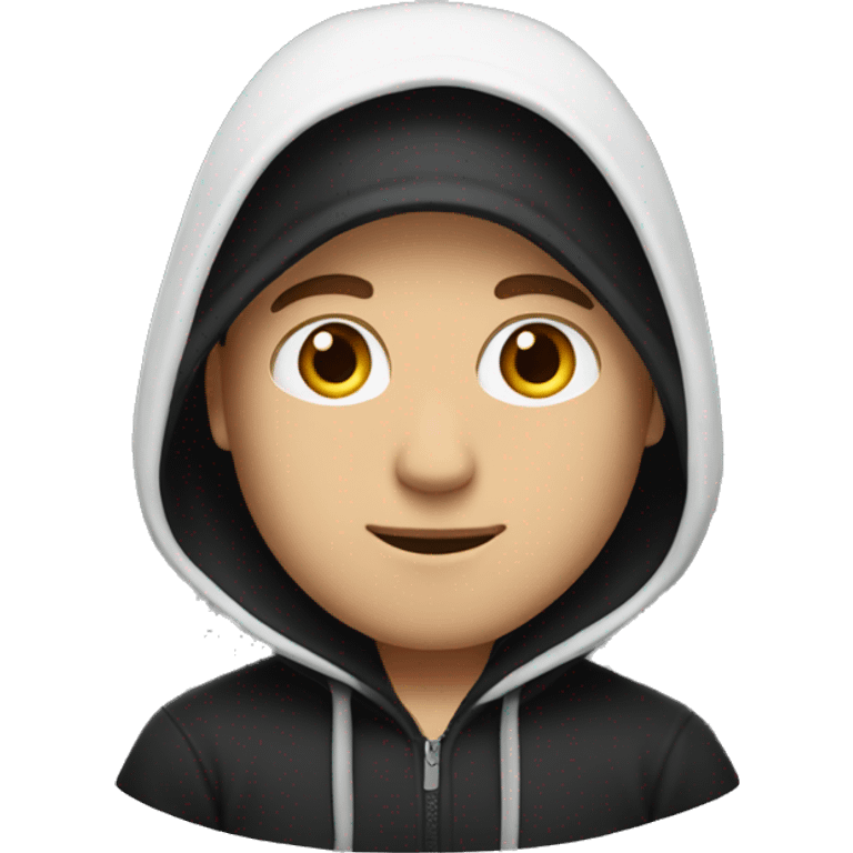 Tall white man with black hoodie with the hood on his head emoji