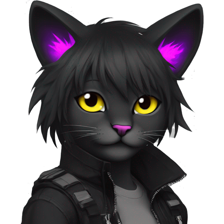 Edgy Shy Anthro cool pretty colorful dark cat-fursona techwear punk black emo-mane emoji