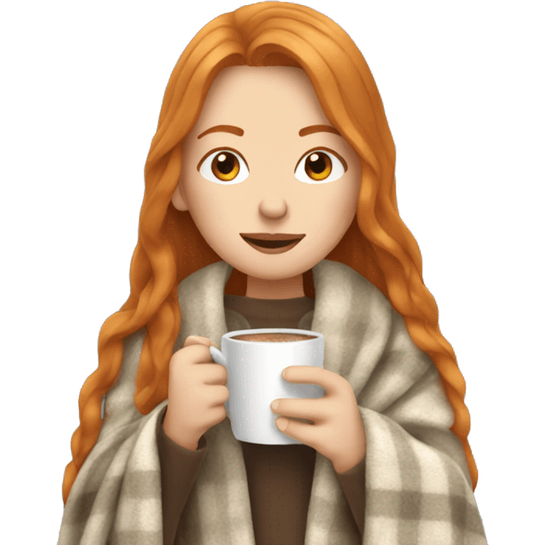 ginger long hair white girl wearing blanket sipping coffee emoji