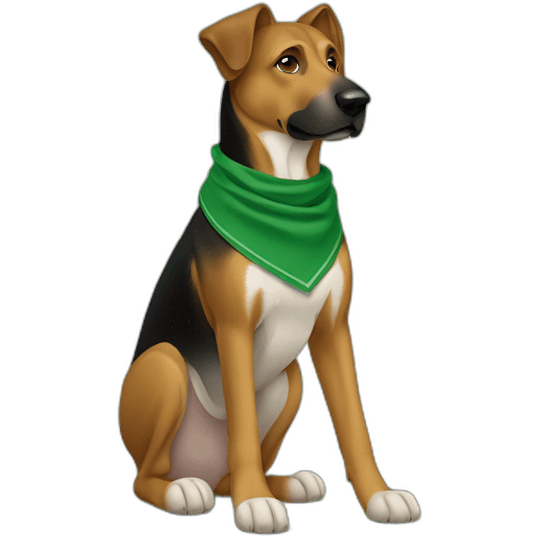 75% Coonhound 25% German Shepherd mix dog wearing small plain green bandana side view full body in profile left facing emoji