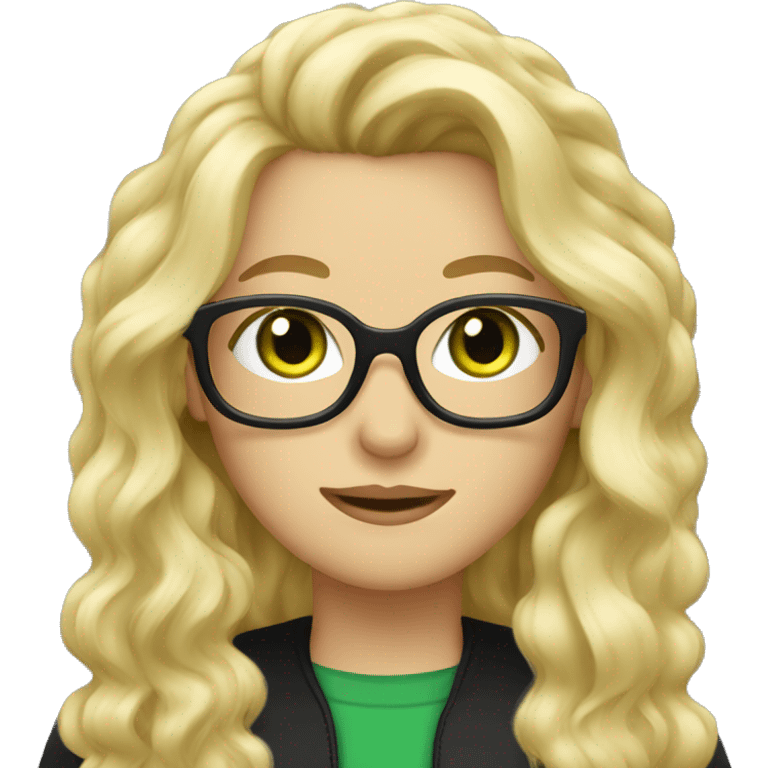 Long blonde wavy hair green eyes glasses with black cat  emoji