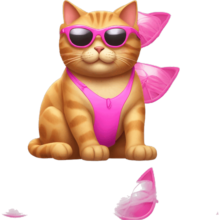 Cat with pink sunglasses and pink flipflops and pink bikini emoji