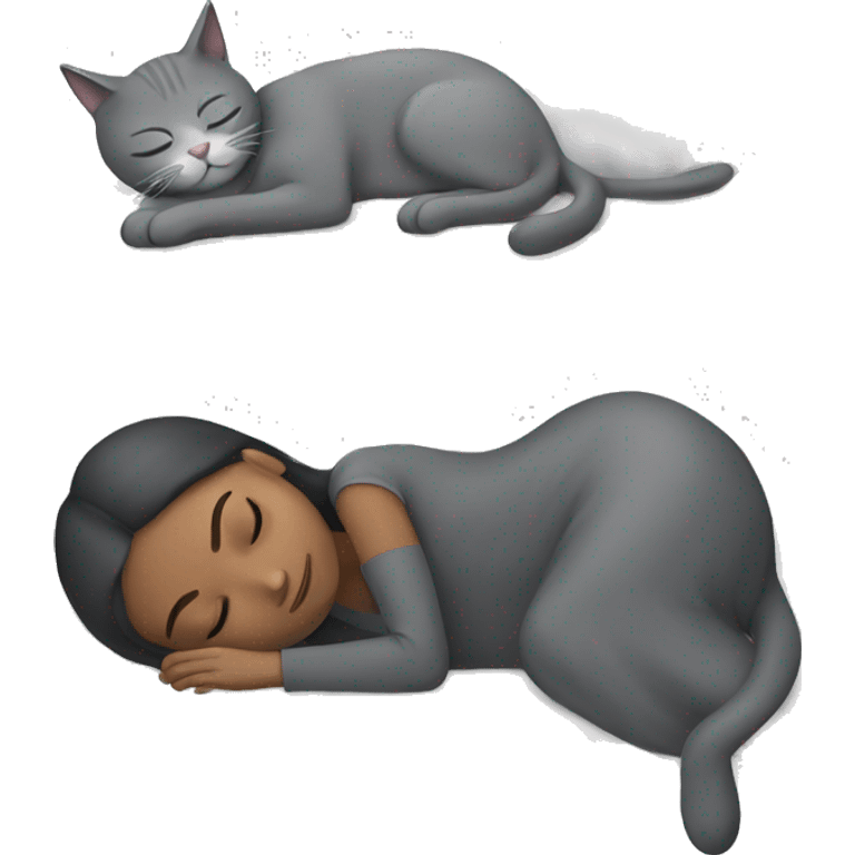 Girl and grey cat sleeping  emoji