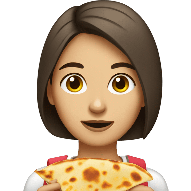 Brunette girl with short hair eating quesadilla emoji