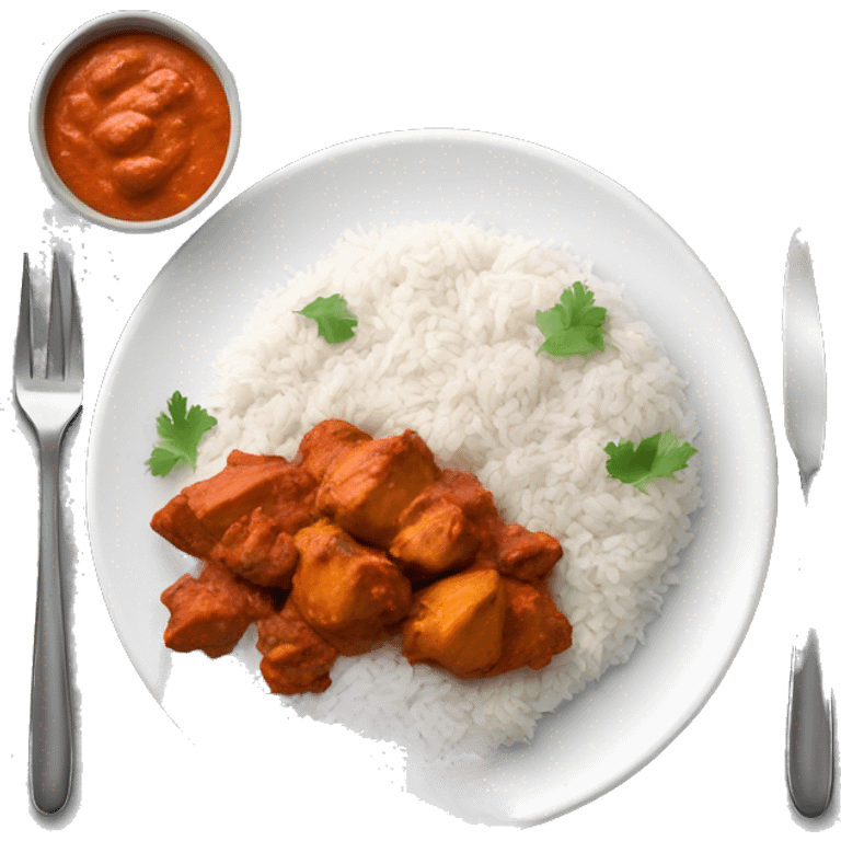 Realistic indian chicken tikka masala with rice on a white plate  emoji