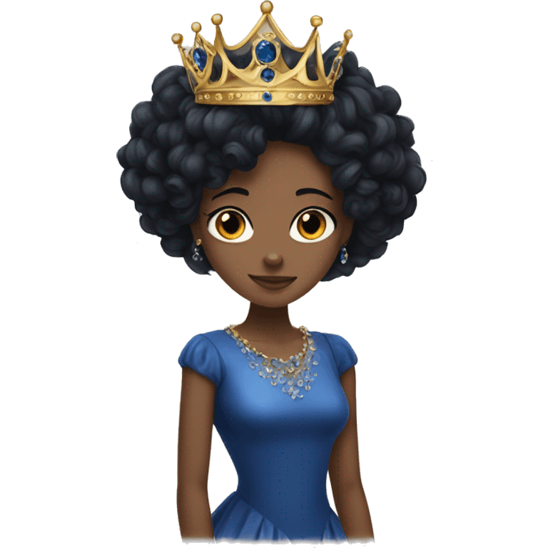 Sapphire crown on a young queen with curly black hair emoji