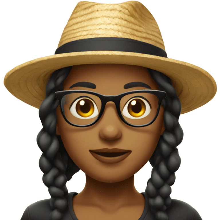 A girl with a cigarette in her mouth, a straw hat and black glasses emoji