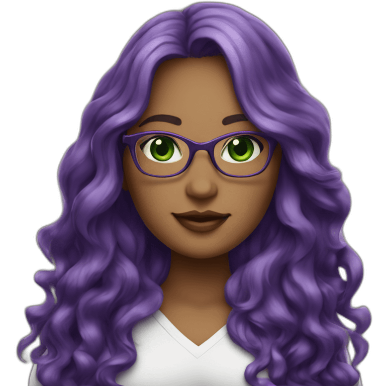 curvy-woman-purple-long-wavy-hair-green-eyes-square-glasses-white emoji