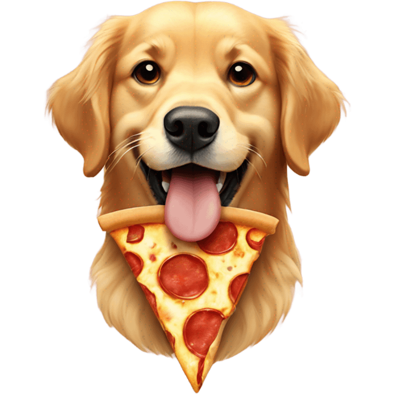 Golden retriever with pizza slice hanging from his mouth  emoji