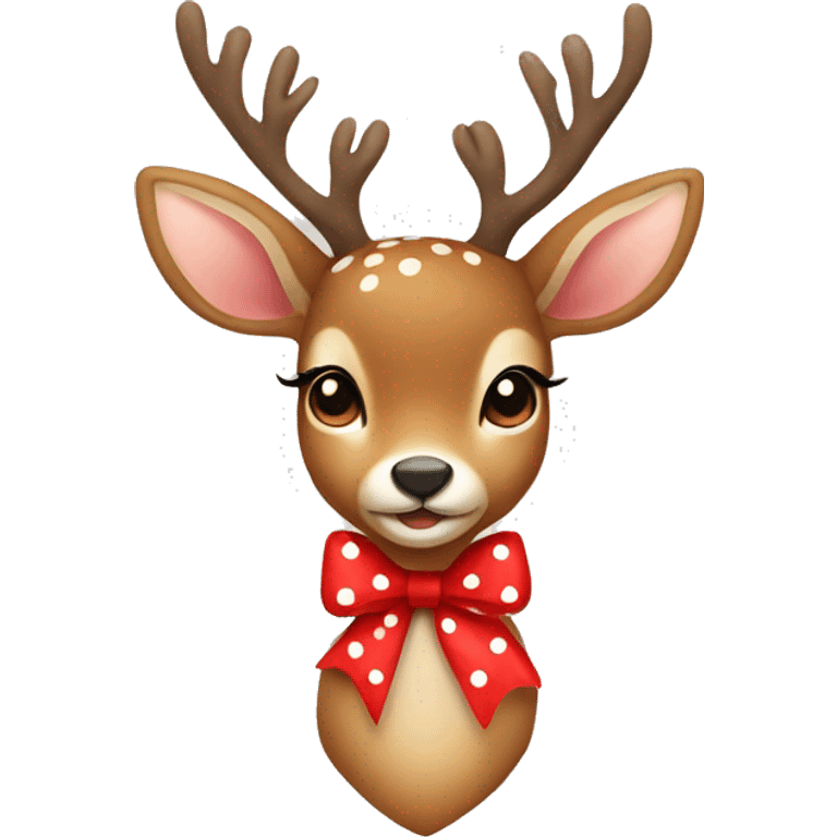 light brown female Deer with a red bow with white polka dots emoji