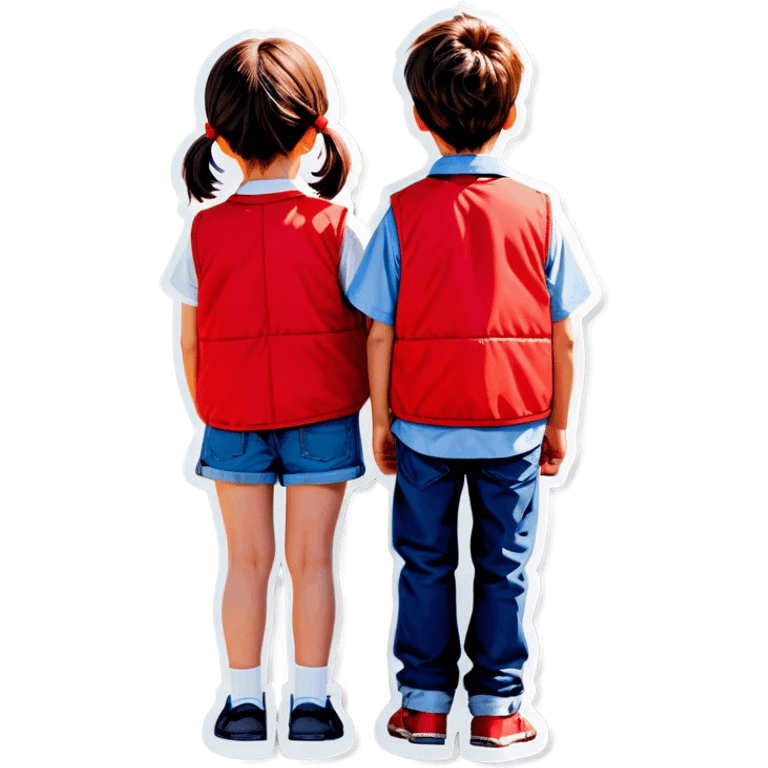 boy and girl in red vests facing back emoji