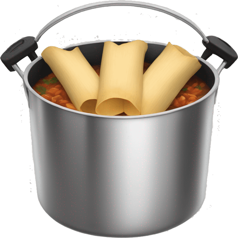 Stainless steel pot with black handlers, tamales inside emoji