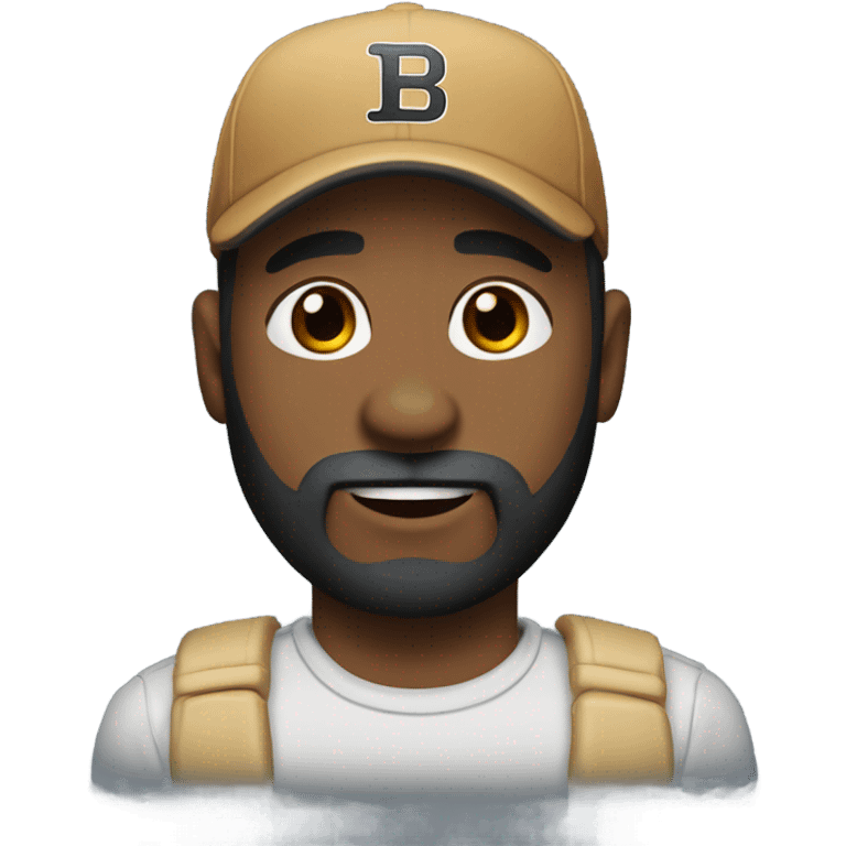 Man wearing baseball cap with a beard holding a black mouth cur dog emoji