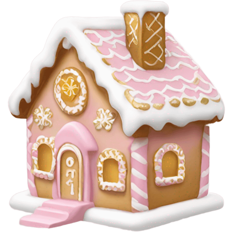 light pink and gold and white gingerbread house emoji