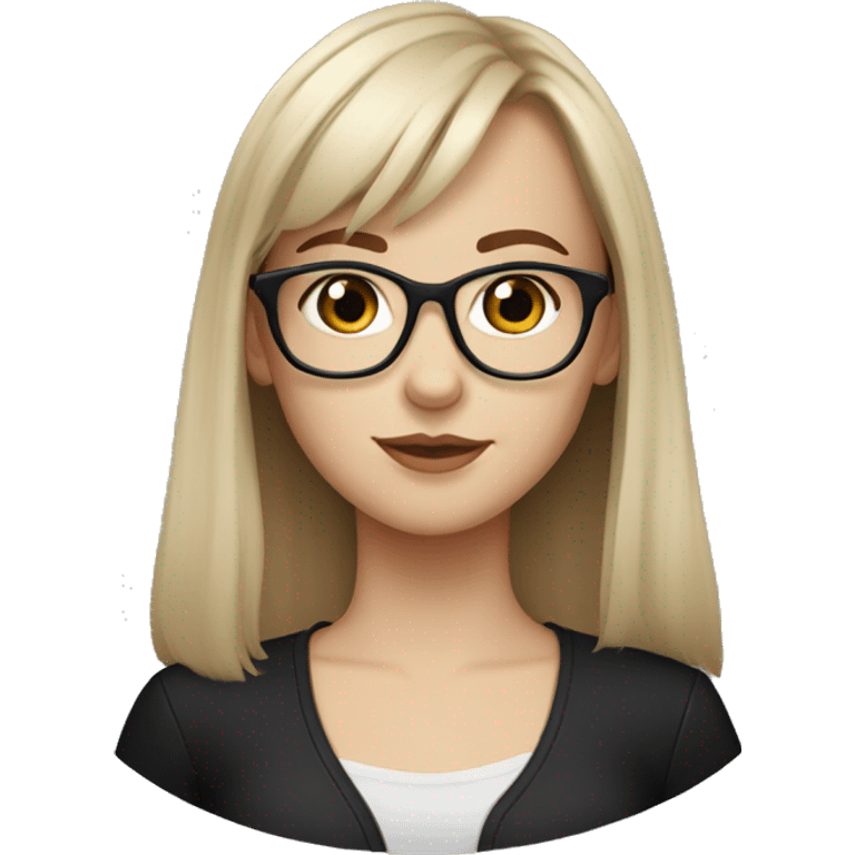 pretty white girl with glasses, black clothes and brown-light hair with bangs emoji