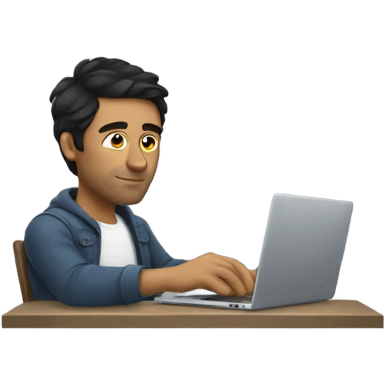 A guy with dark hair drinks vodka and works on a laptop emoji