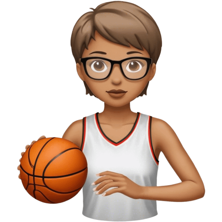 women with short hair and glasses playing basketball emoji