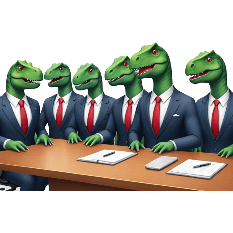 different office dinosaurs in suits sitting along the conference table emoji