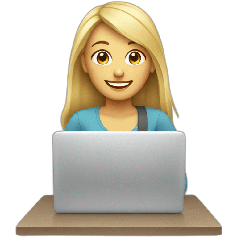 the blond woman sitting at the laptop and smiling emoji