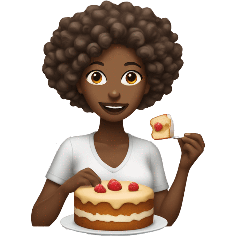 Black woman with curly hair eating pound cake  emoji