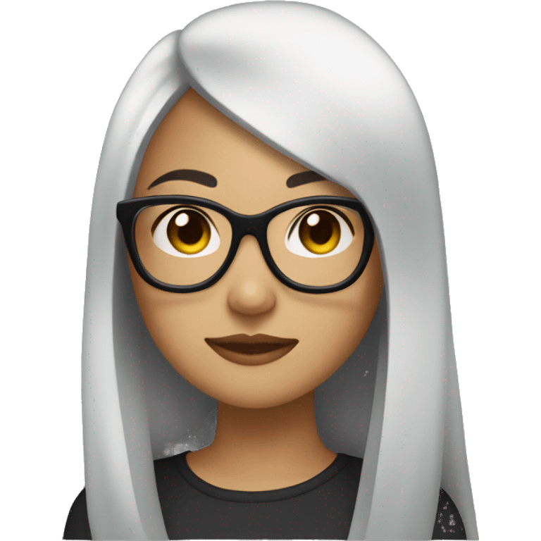 asian girl with dark skin coo, black long straight hair and wearing rounded black Glasses emoji