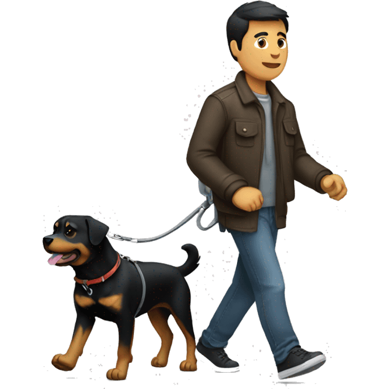 man waling rottweiler, going left, leash emoji