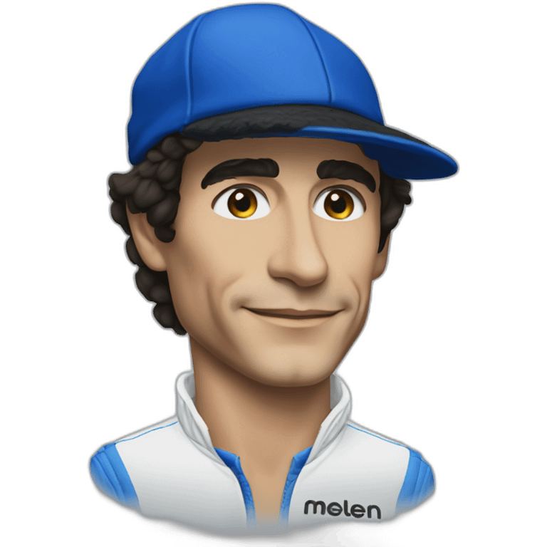 Ayrton Senna with his blue hat and mclaren overall emoji