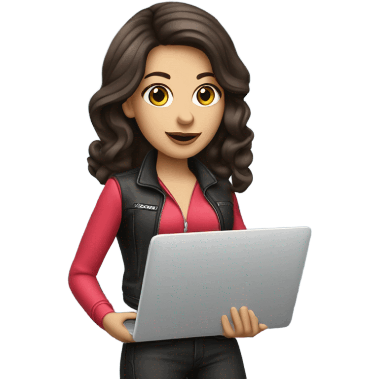 brunette girl drag racer holding laptop emoji