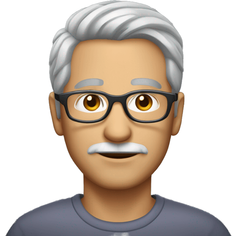 50 year old guy with grey hair, clear glasses and grey stubble emoji