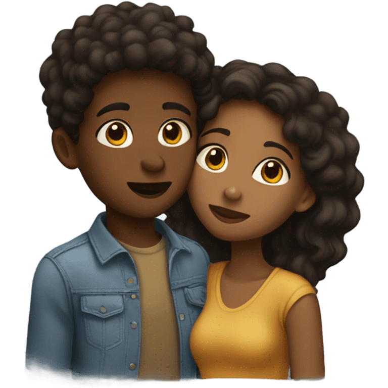 black girl kissing brown boy emoji