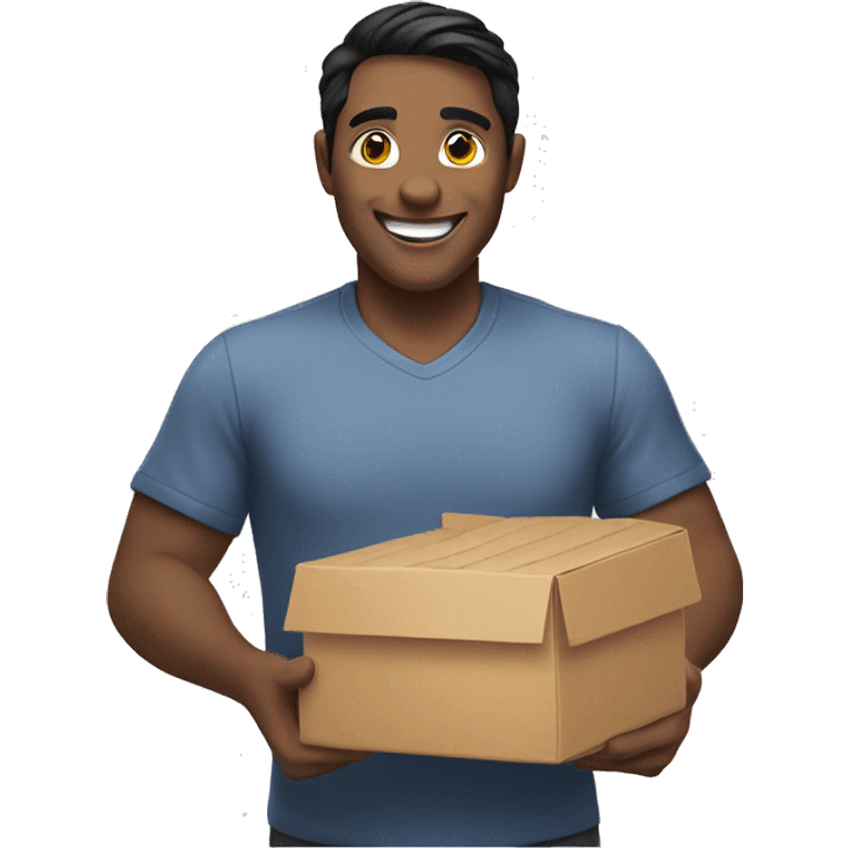 smiling male with black hair delivering food emoji