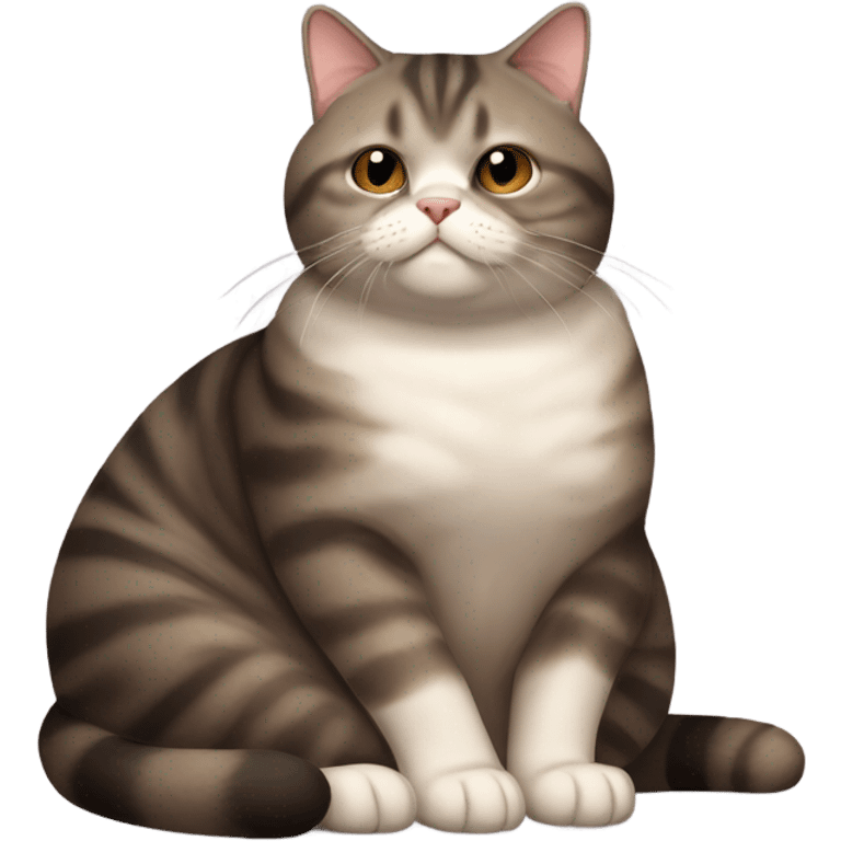 Scottish fat cat of dark reed color in a light stripe lies with a belly up emoji