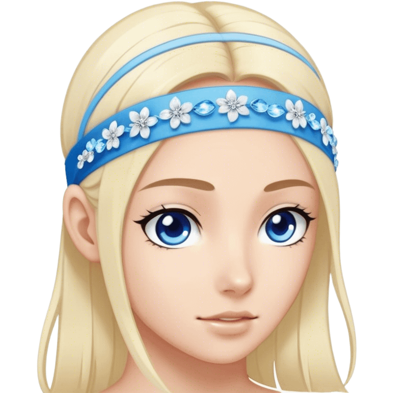 Semi-transparent sport headband with crystals, hair strands scattering blue petals emoji