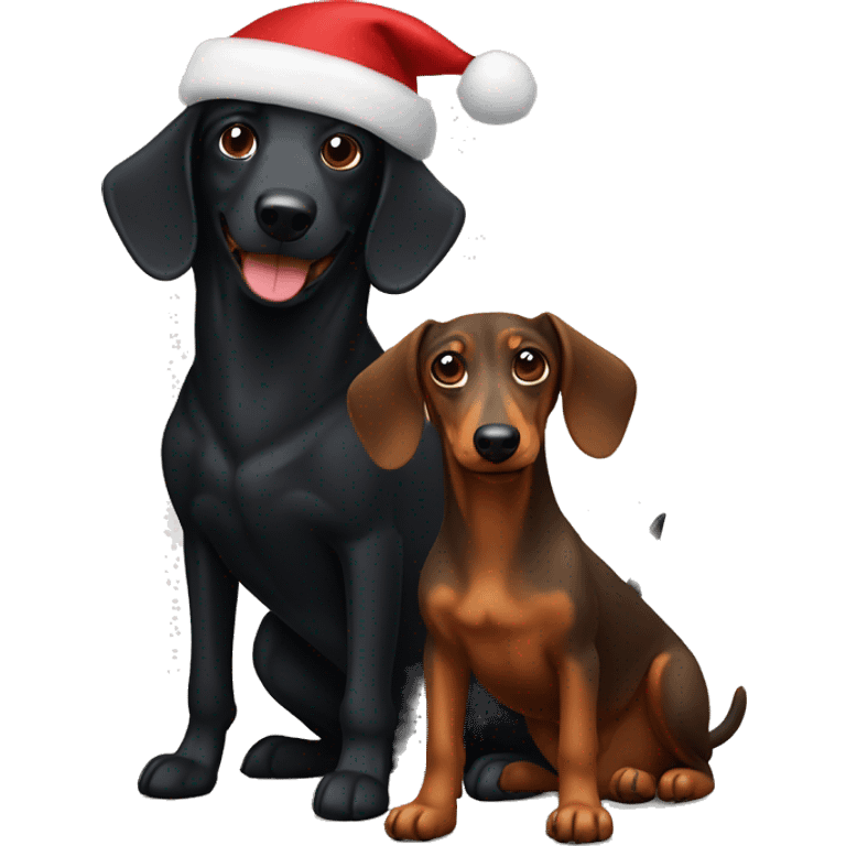 christmas black large dog and brown dachshund emoji