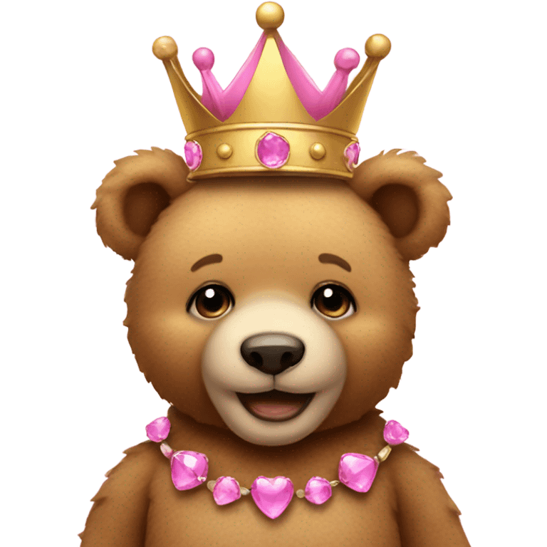 Teddy bear with a crown wearing pink emoji