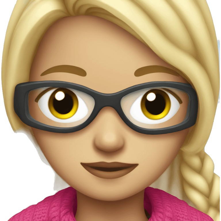 Girl with blonde hair in sweater with swimming googles on  emoji